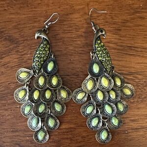 Elegant Peacock Earrings with Green and Yellow Hues
